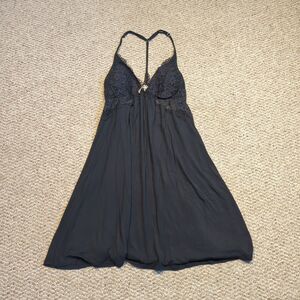 Victoria’s Secret Chemise Slip Dress M Black Lace Crochet Padded Coquette Goth